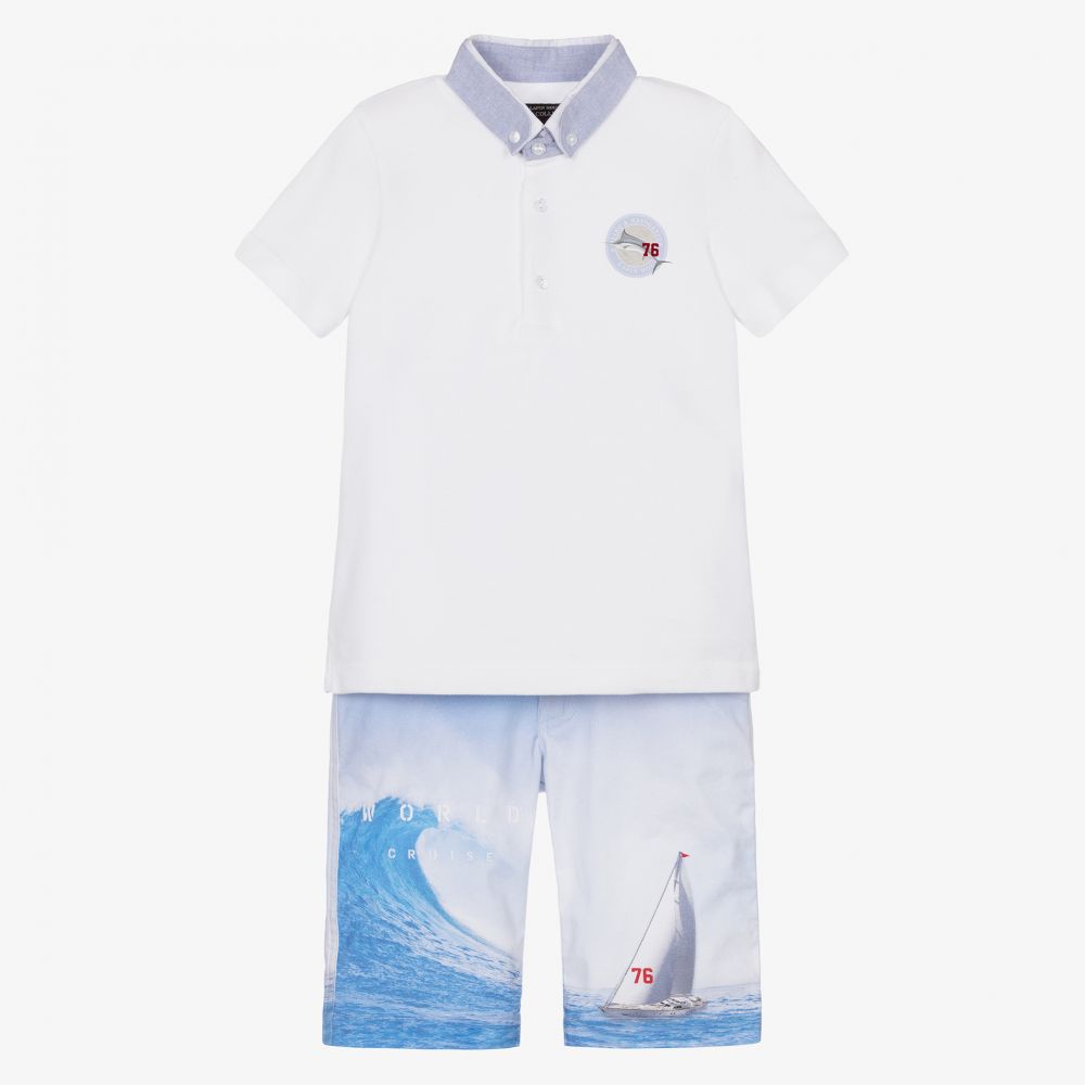Lapin House - Белый топ и голубые шорты из хлопка для мальчиков | Childrensalon