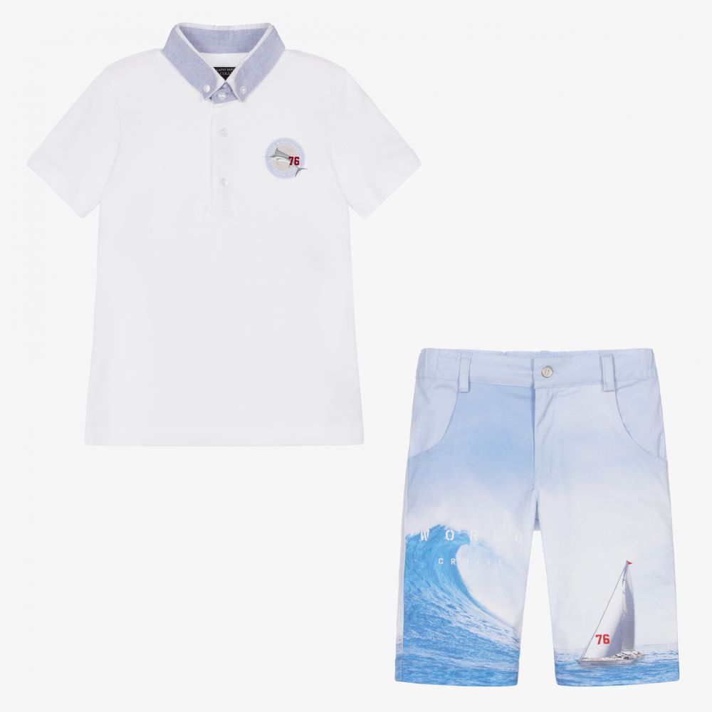 Lapin House-Белый топ и голубые шорты из хлопка для мальчиков | Childrensalon Outlet