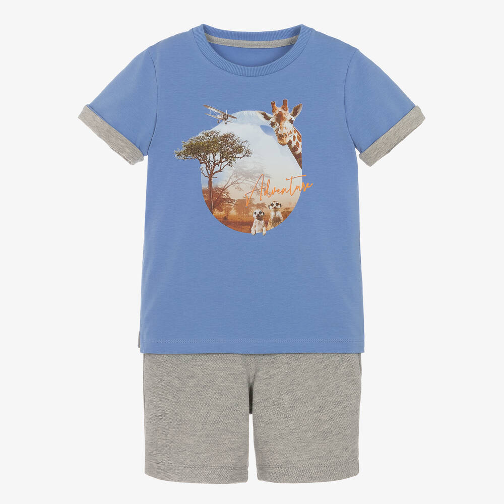 Lapin House-Boys Blue Cotton Shorts Set  | Childrensalon Outlet