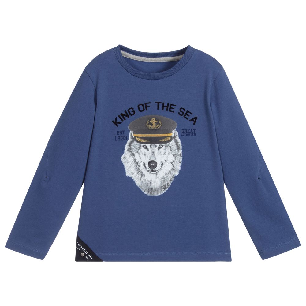 Lapin House - Boys Blue Cotton Wolf Top | Childrensalon