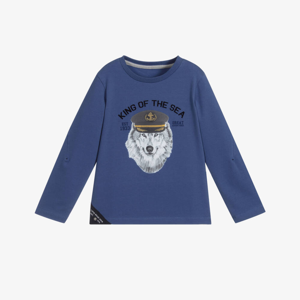 Lapin House-Boys Blue Cotton Wolf Top | Childrensalon Outlet