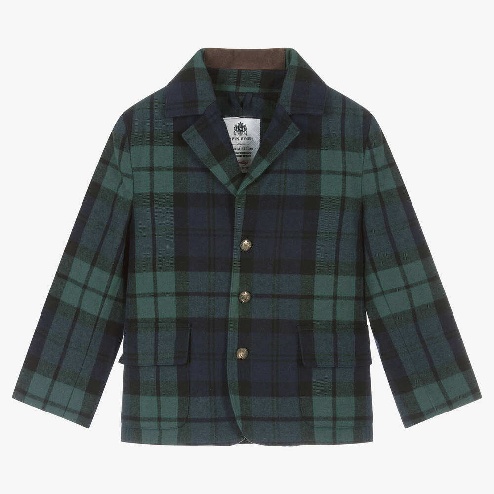 Lapin House - Boys Blue & Green Tartan Cotton Blazer | Childrensalon