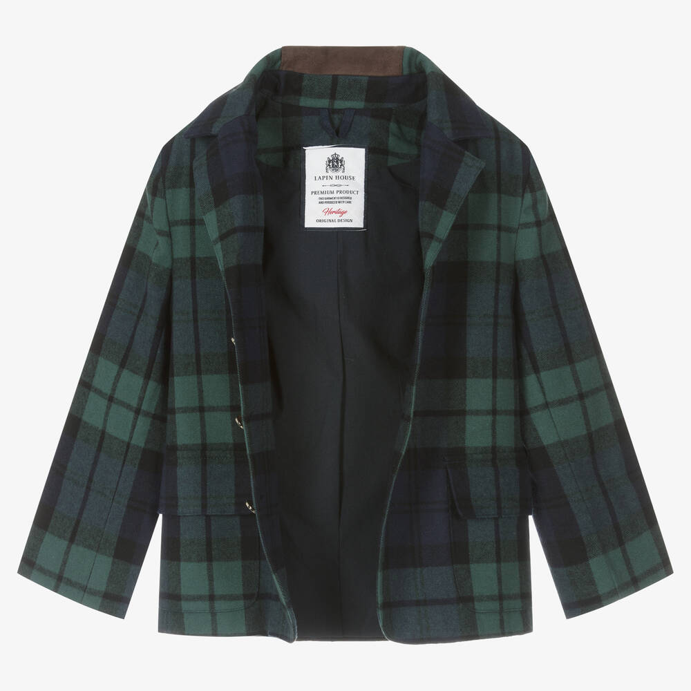 Lapin House-Boys Blue & Green Tartan Cotton Blazer | Childrensalon Outlet