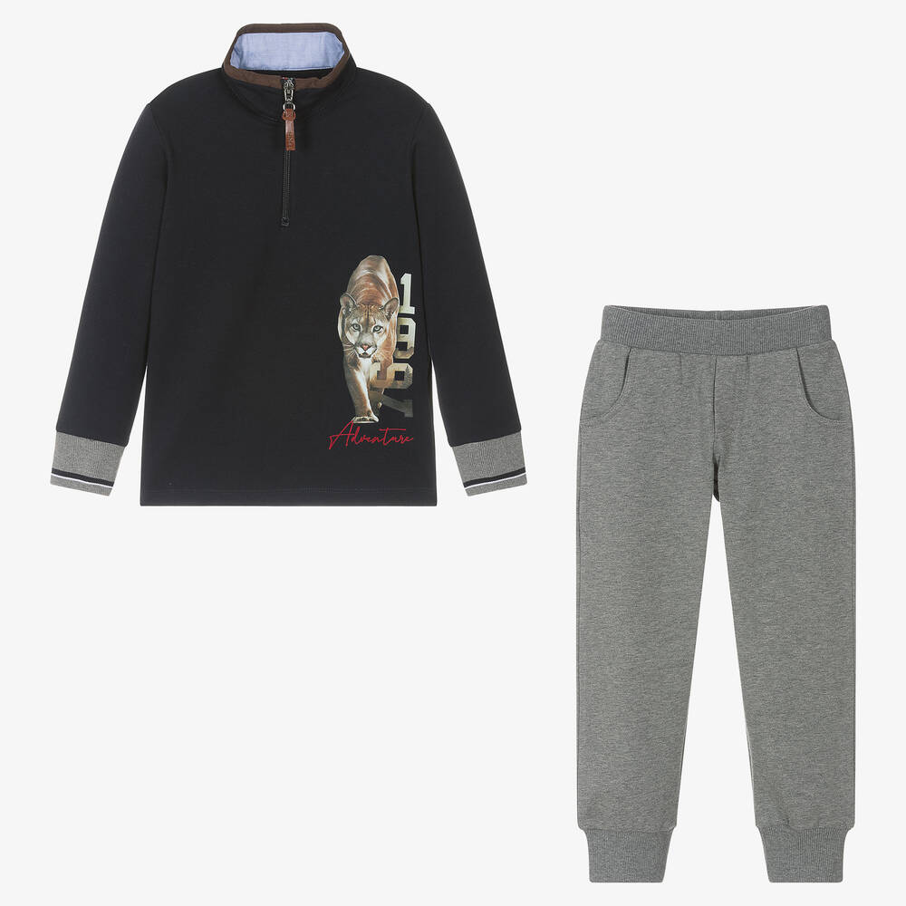Lapin House-Boys Blue & Grey Cotton Joggers Set | Childrensalon Outlet