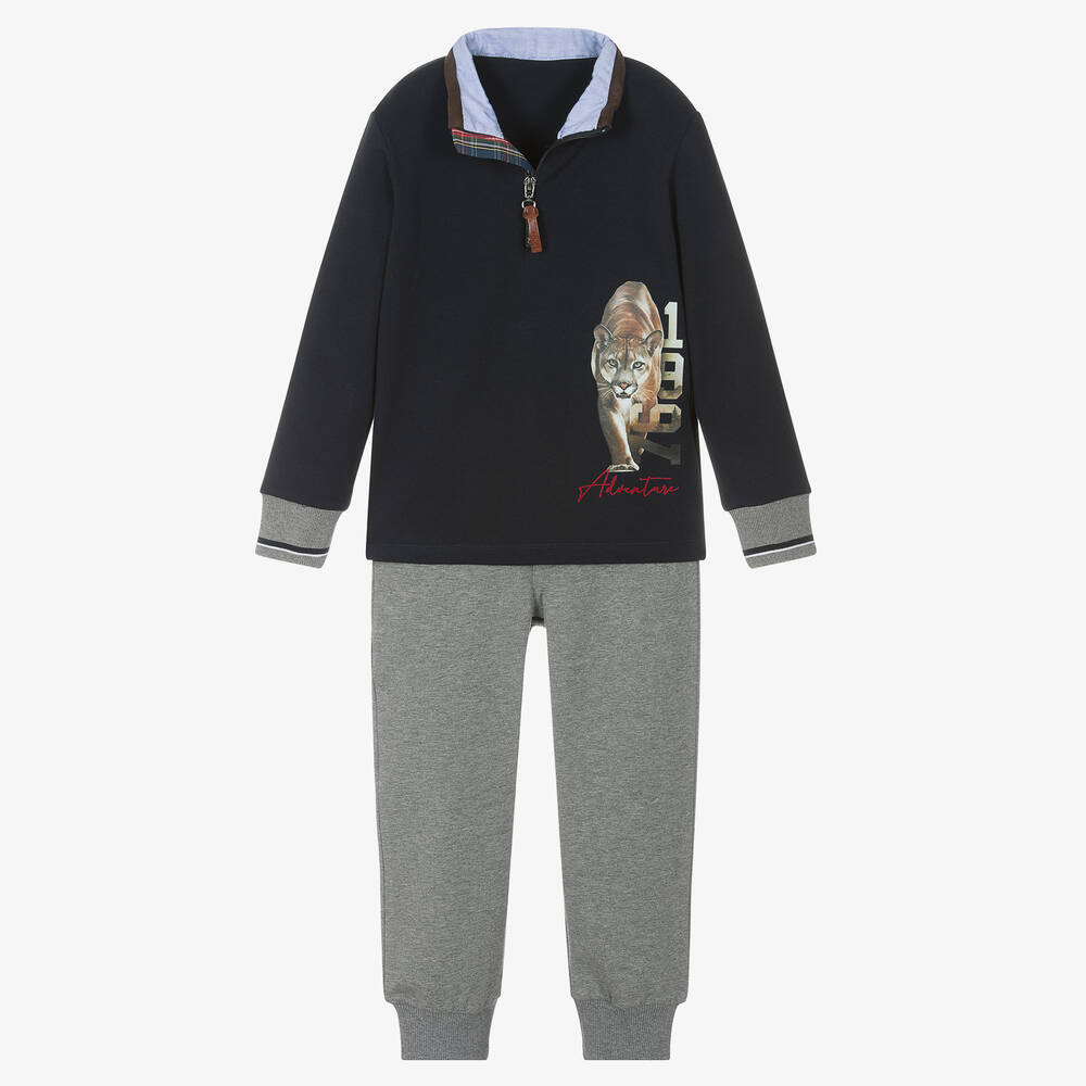 Lapin House - Boys Blue & Grey Cotton Joggers Set | Childrensalon