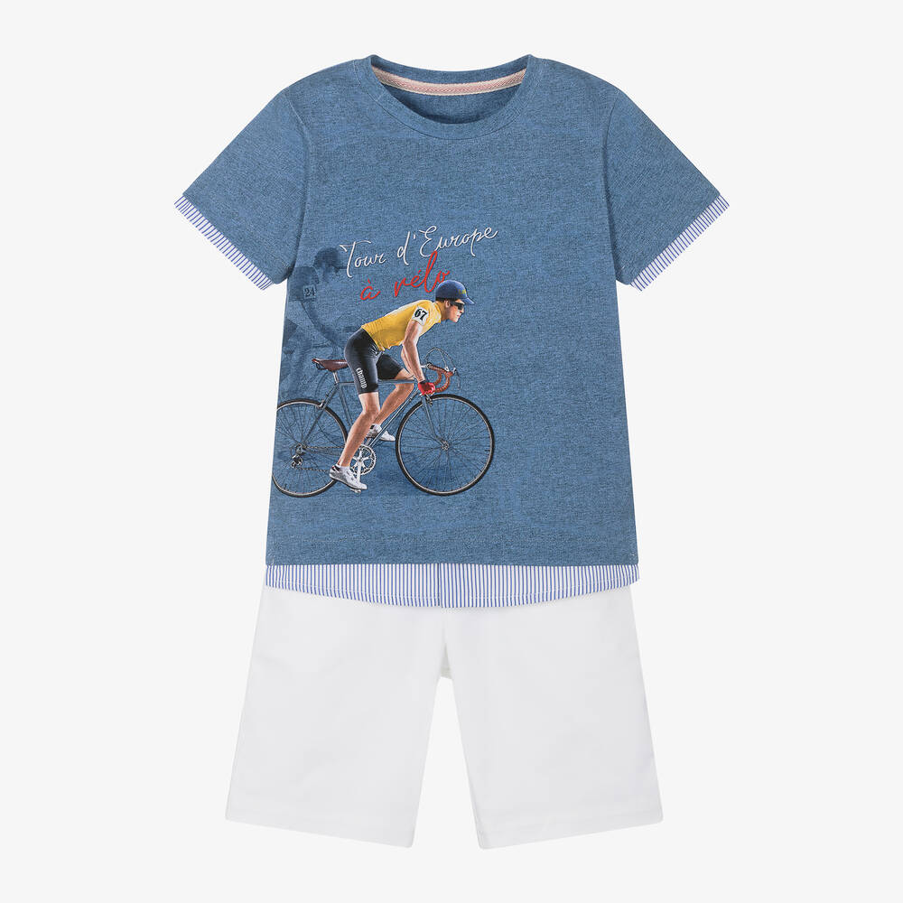 Lapin House-Boys Blue & Ivory Cotton Shorts Set | Childrensalon Outlet
