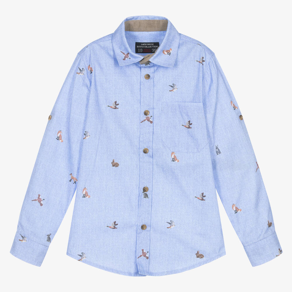 Lapin House - Boys Blue Oxford Cotton Woodland Shirt | Childrensalon