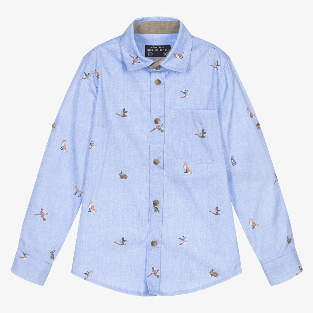 Lapin House - Chemise Oxford coton bleu Woodland | Childrensalon