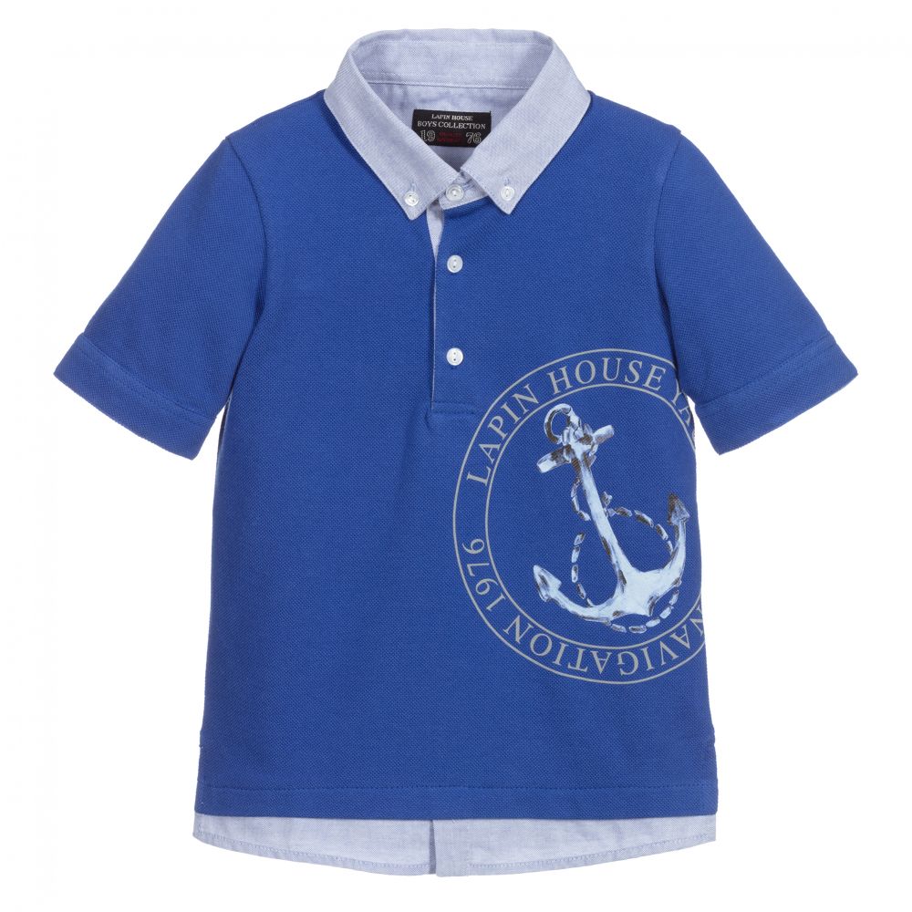 Lapin House - Boys Blue Polo Shirt  | Childrensalon