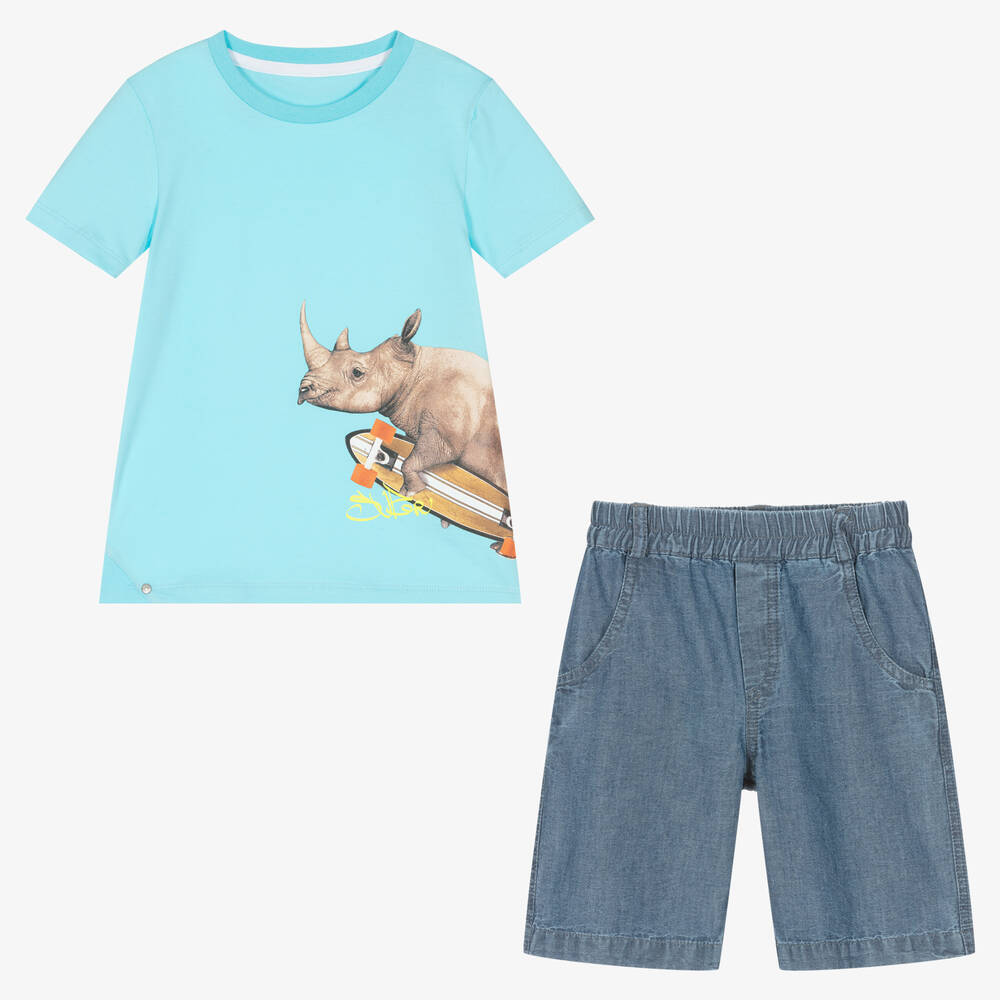 Lapin House-طقم شورت قطن شامبري لون أزرق للأولاد | Childrensalon Outlet