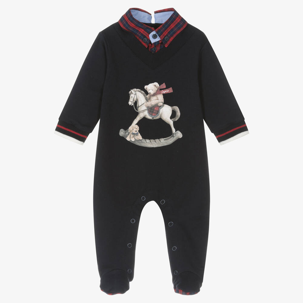 Lapin House - Boys Blue Rocking Horse Babygrow | Childrensalon