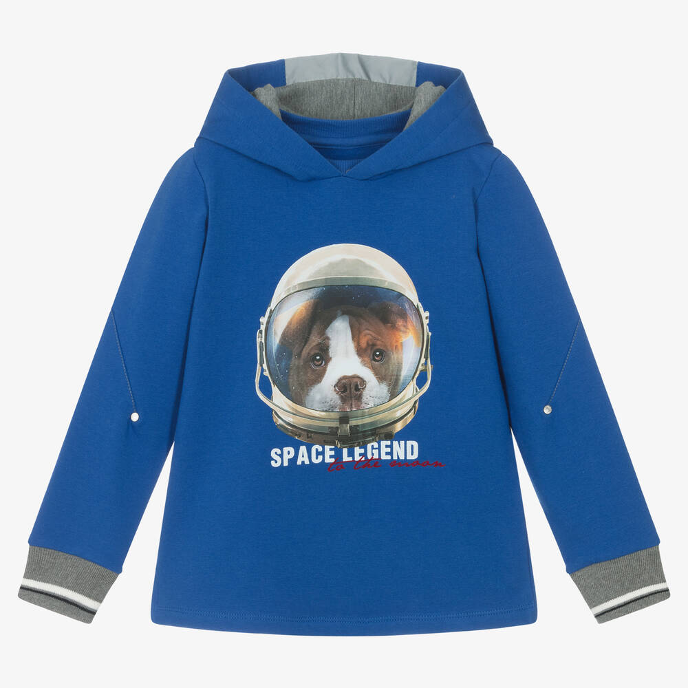 Lapin House - Boys Blue Space Dog Cotton Hoodie | Childrensalon