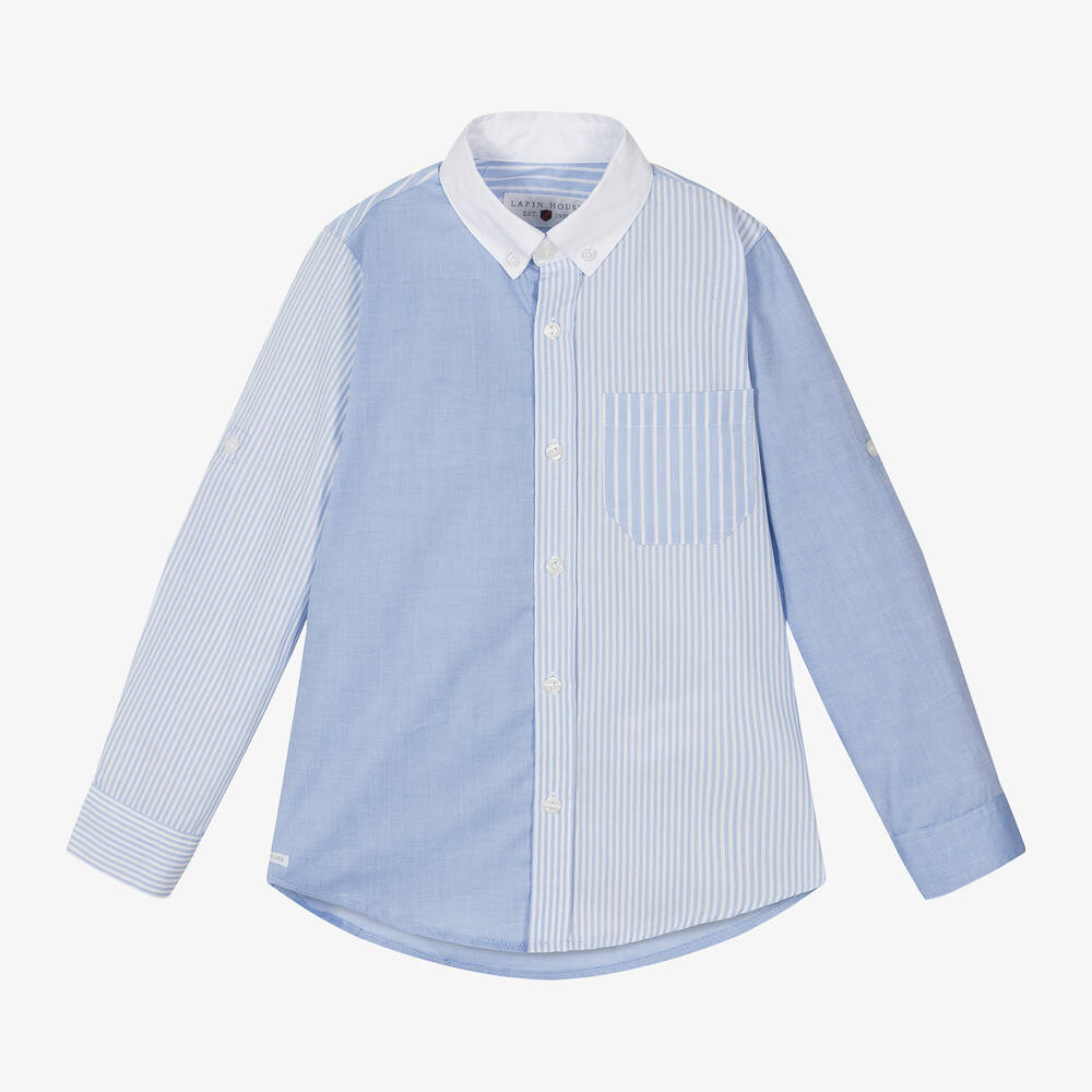 Lapin House-Boys Blue Stripe Cotton Shirt | Childrensalon Outlet