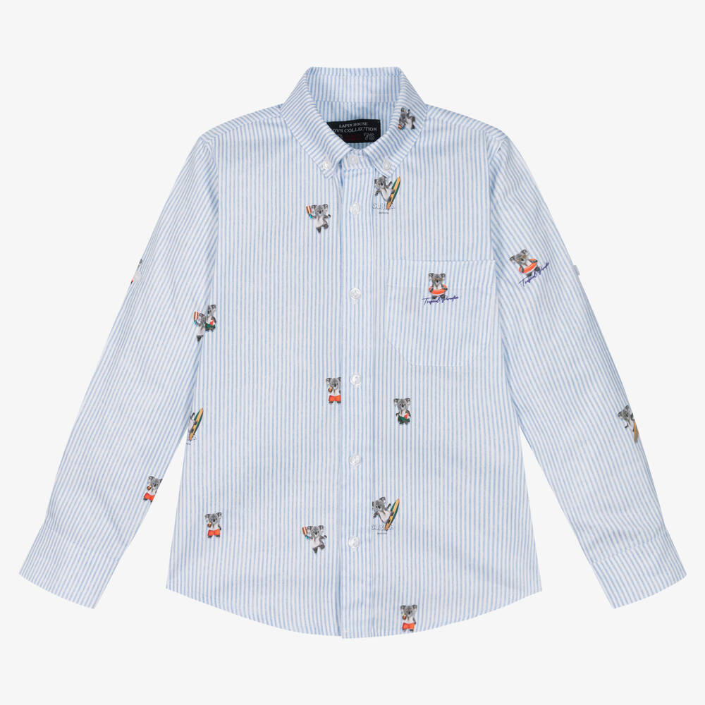 Lapin House - Chemise bleue rayée en coton koalas | Childrensalon