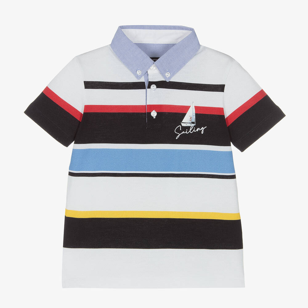Boys Blue Striped Cotton Polo Shirt