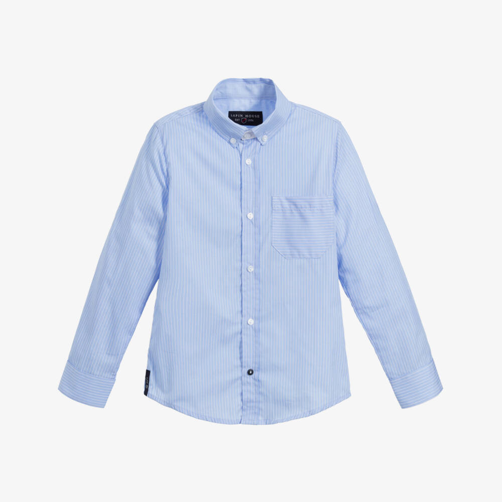 Lapin House-قميص قطن بوبلين لون أزرق و أبيض للأولاد | Childrensalon Outlet