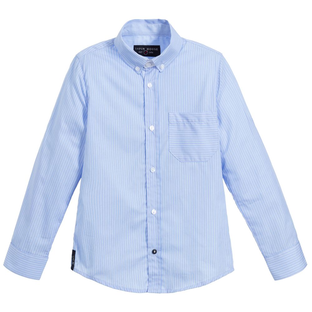 Lapin House - Boys Blue Striped Cotton Shirt | Childrensalon