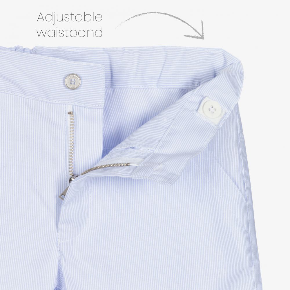 Lapin House-شورت مزيج قطن مقلم لون أزرق وأبيض للأولاد | Childrensalon Outlet