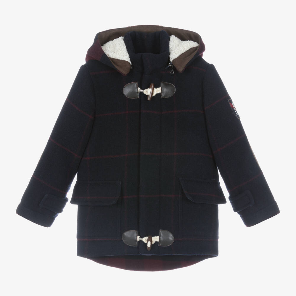Lapin House-Boys Blue Tartan Wool Duffle | Childrensalon Outlet