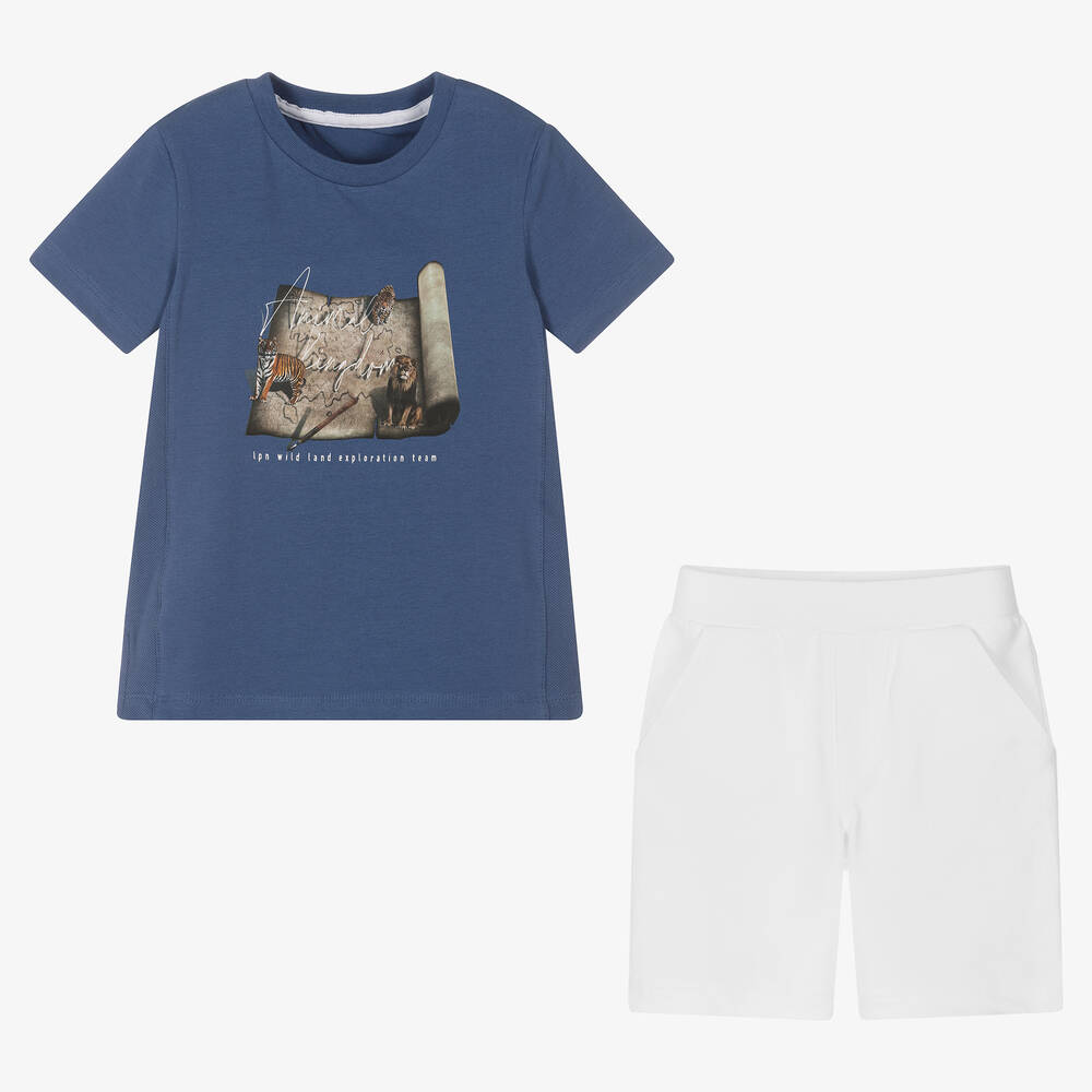 Lapin House-Boys Blue & White Cotton Shorts Set | Childrensalon Outlet