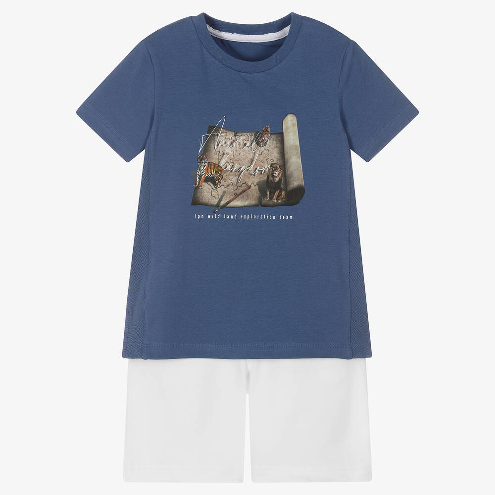 Lapin House-Boys Blue & White Cotton Shorts Set | Childrensalon Outlet