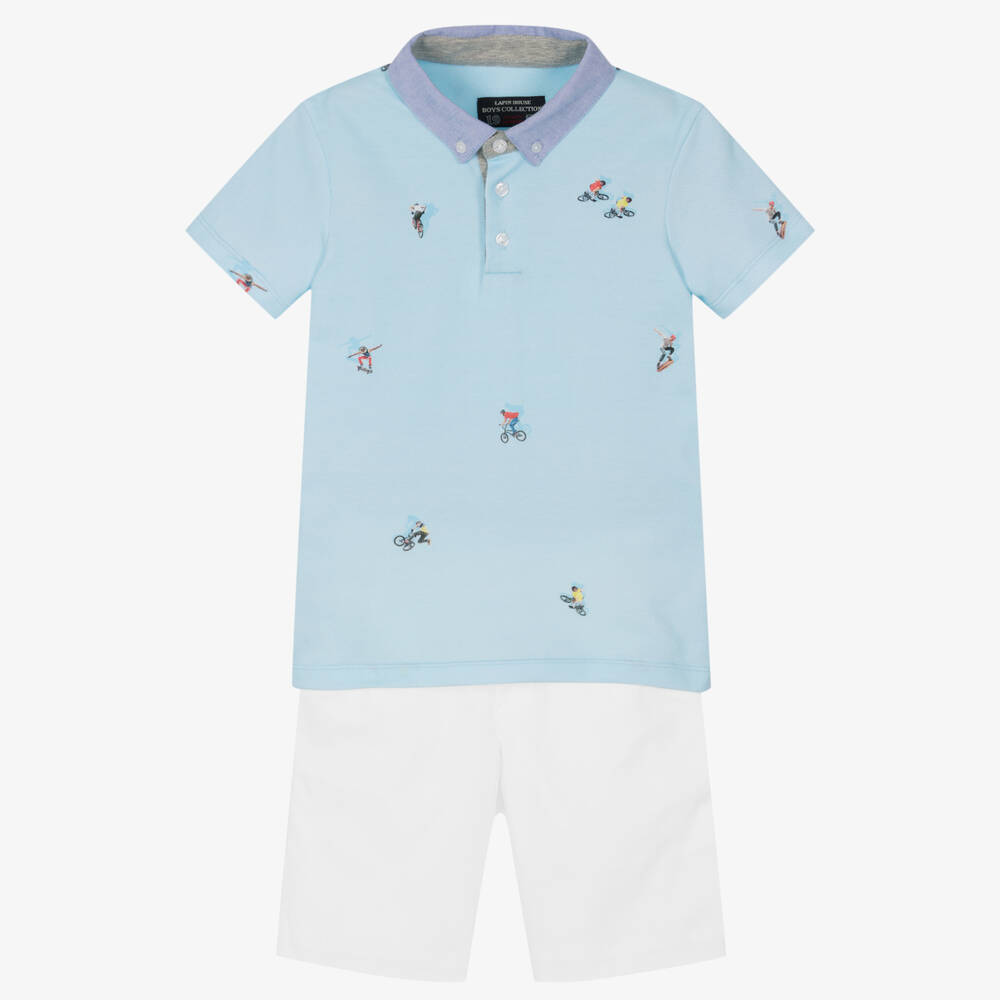 Lapin House-طقم شورت مزيج قطن لون أبيض وأزرق للأولاد | Childrensalon Outlet
