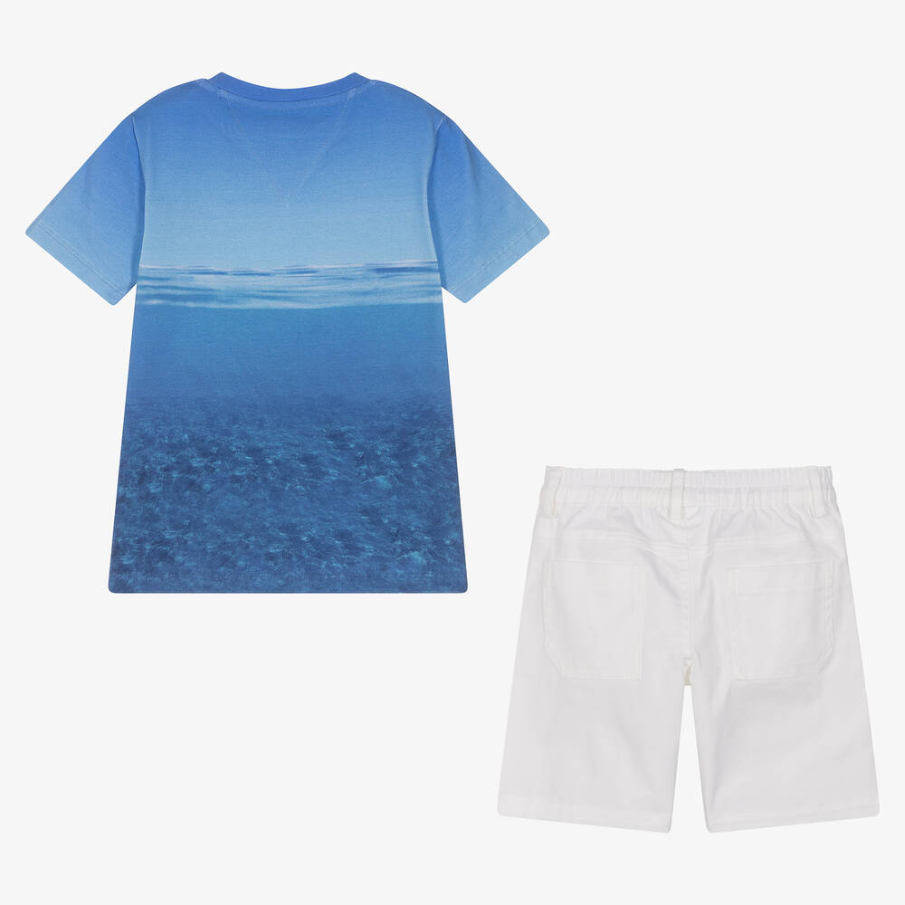 Lapin House-Boys Blue & White Cotton Shorts Set | Childrensalon Outlet