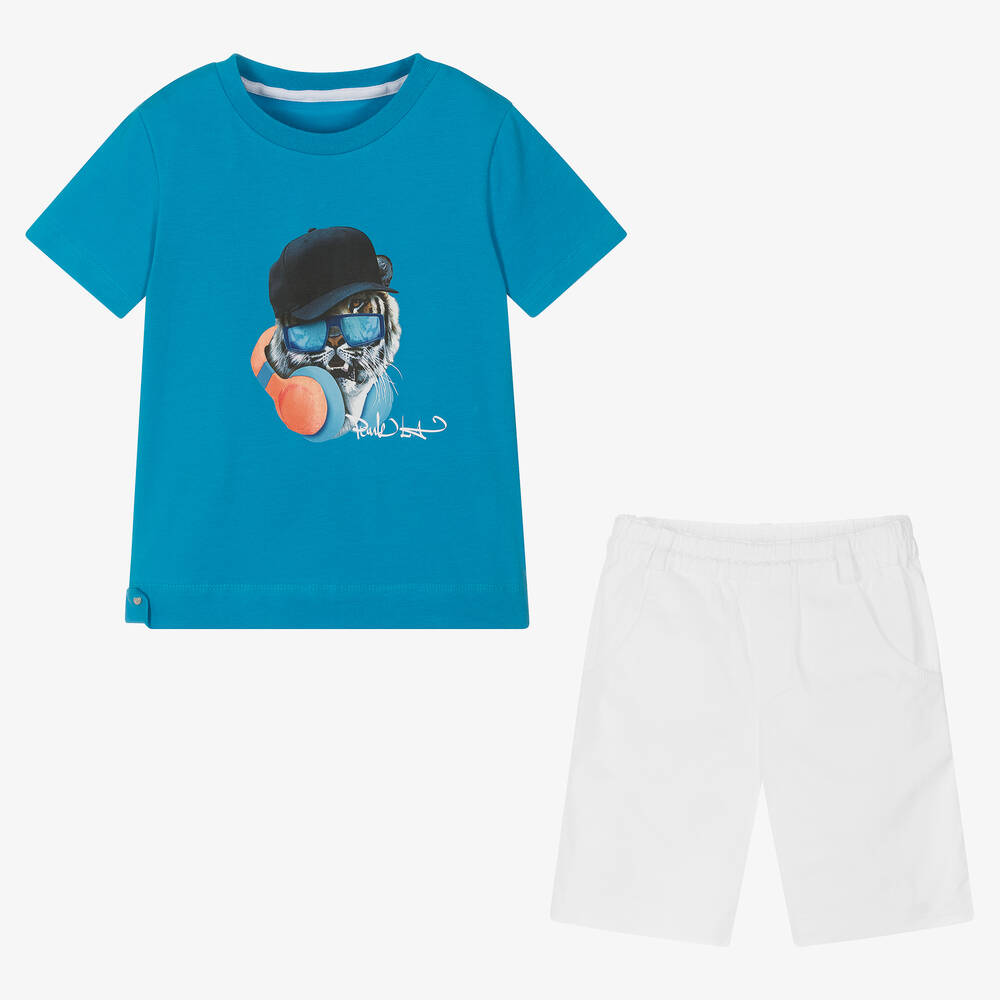 Lapin House-Boys Blue & White Cotton Shorts Set | Childrensalon Outlet