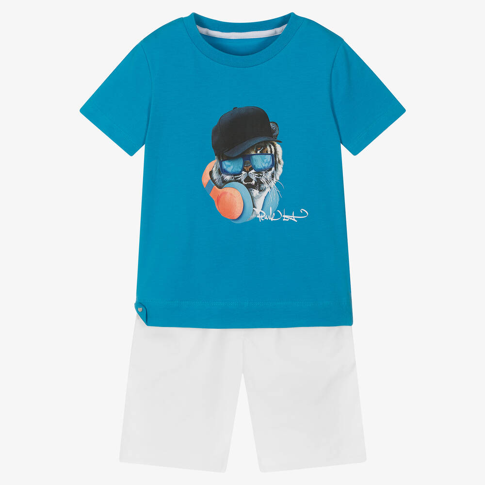 Lapin House - Baumwollshorts-Set in Blau und Weiß | Childrensalon