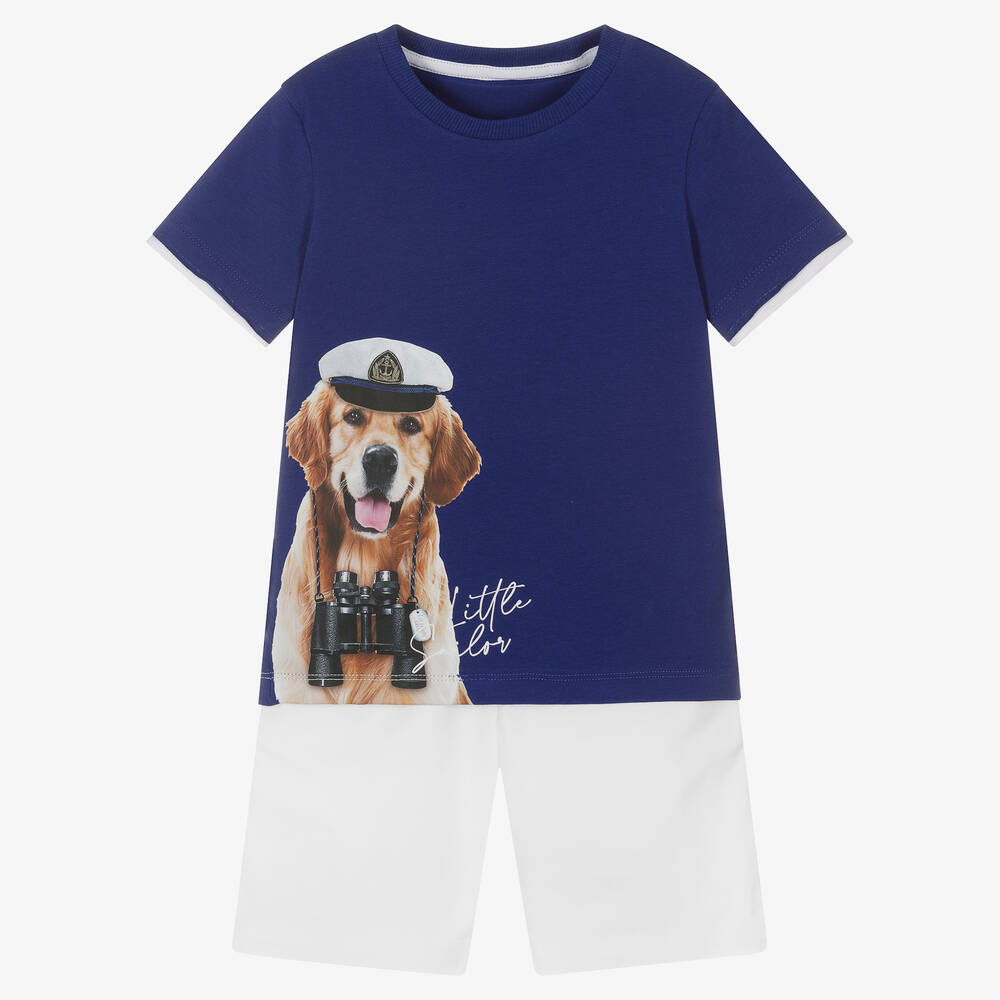 Lapin House - Ensemble short coton bleu et blanc | Childrensalon