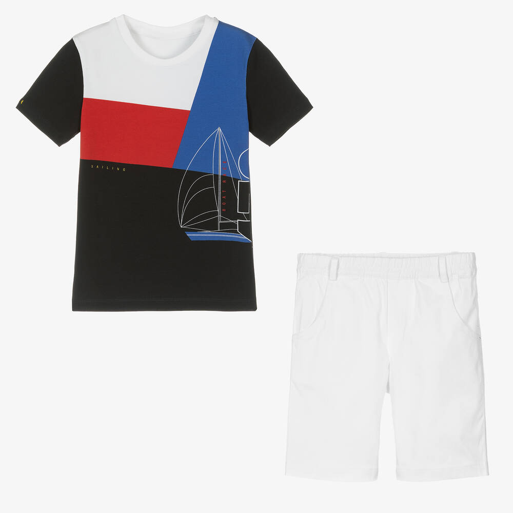 Lapin House-طقم شورت قطن لون أبيض وأزرق للأولاد | Childrensalon Outlet