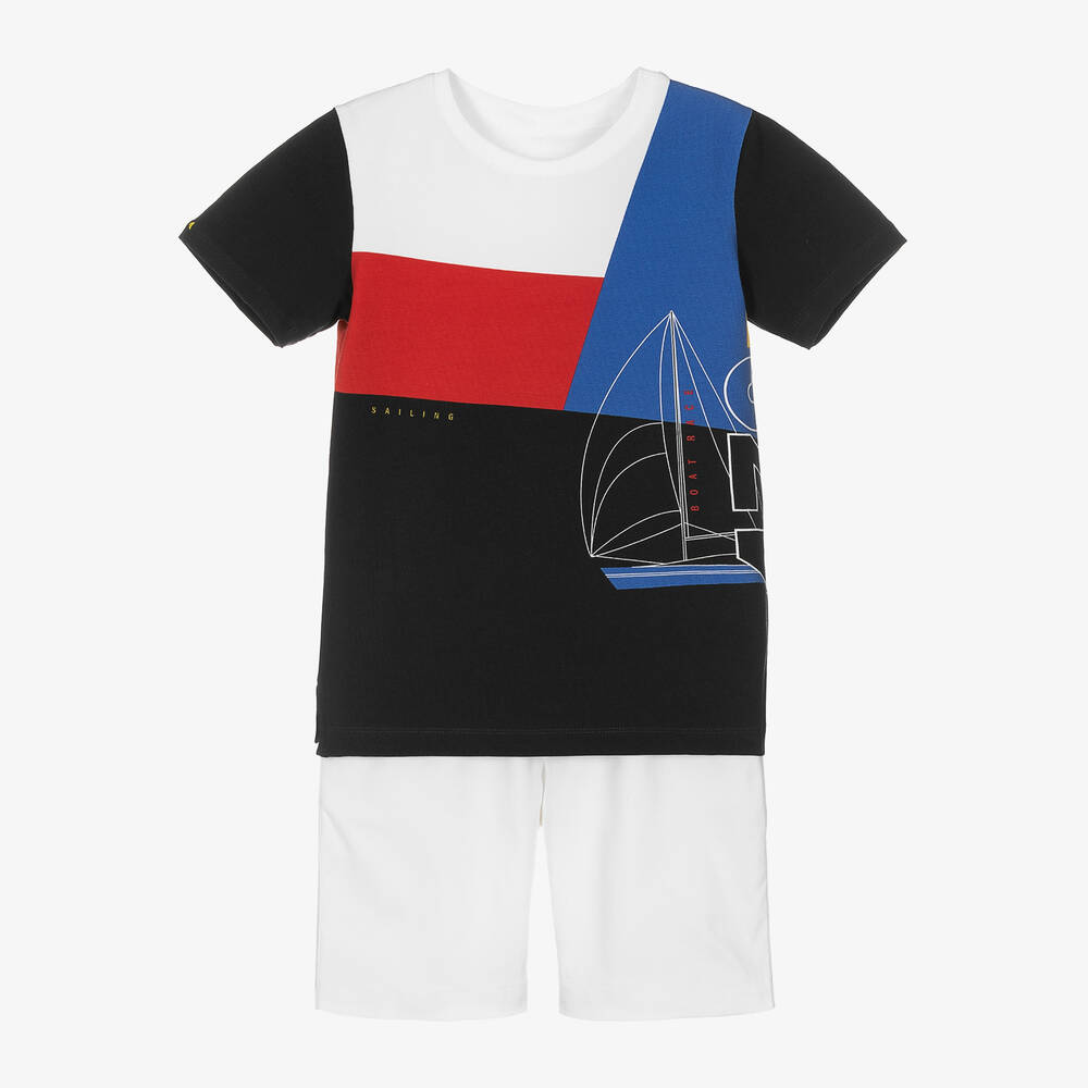 Lapin House-Boys Blue & White Cotton Shorts Set | Childrensalon Outlet