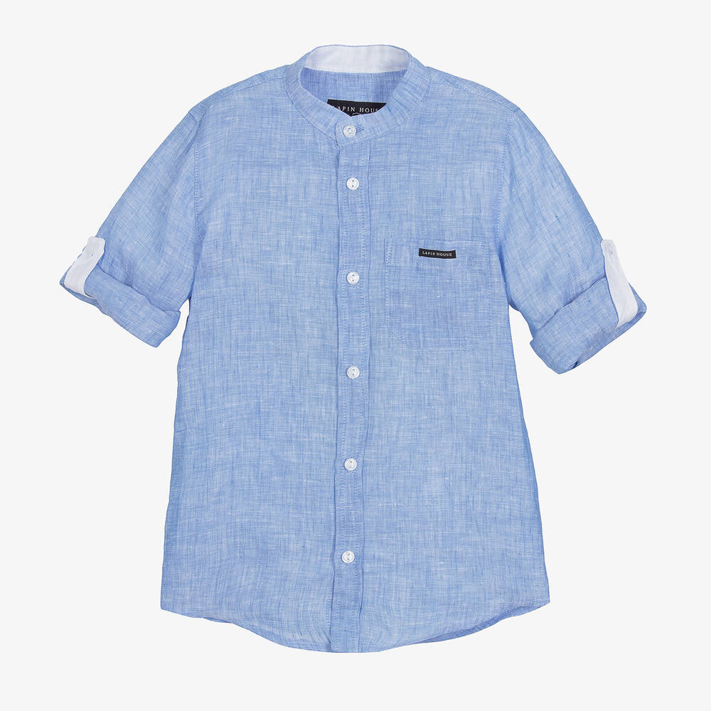Lapin House-طقم شورت كتان لون أبيض وأزرق للأولاد | Childrensalon Outlet