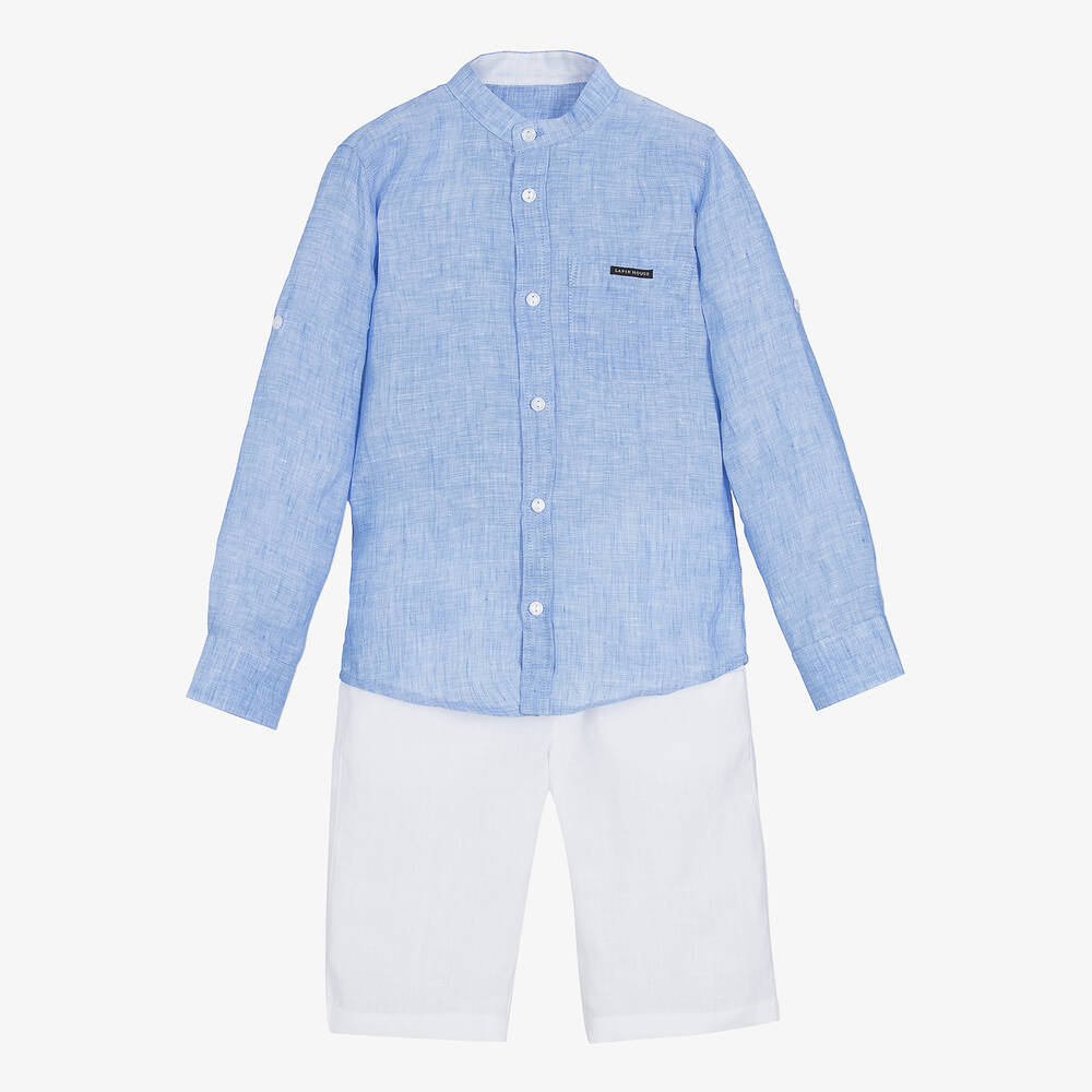 Lapin House - Leinen-Top & Shorts Set blau/weiß | Childrensalon