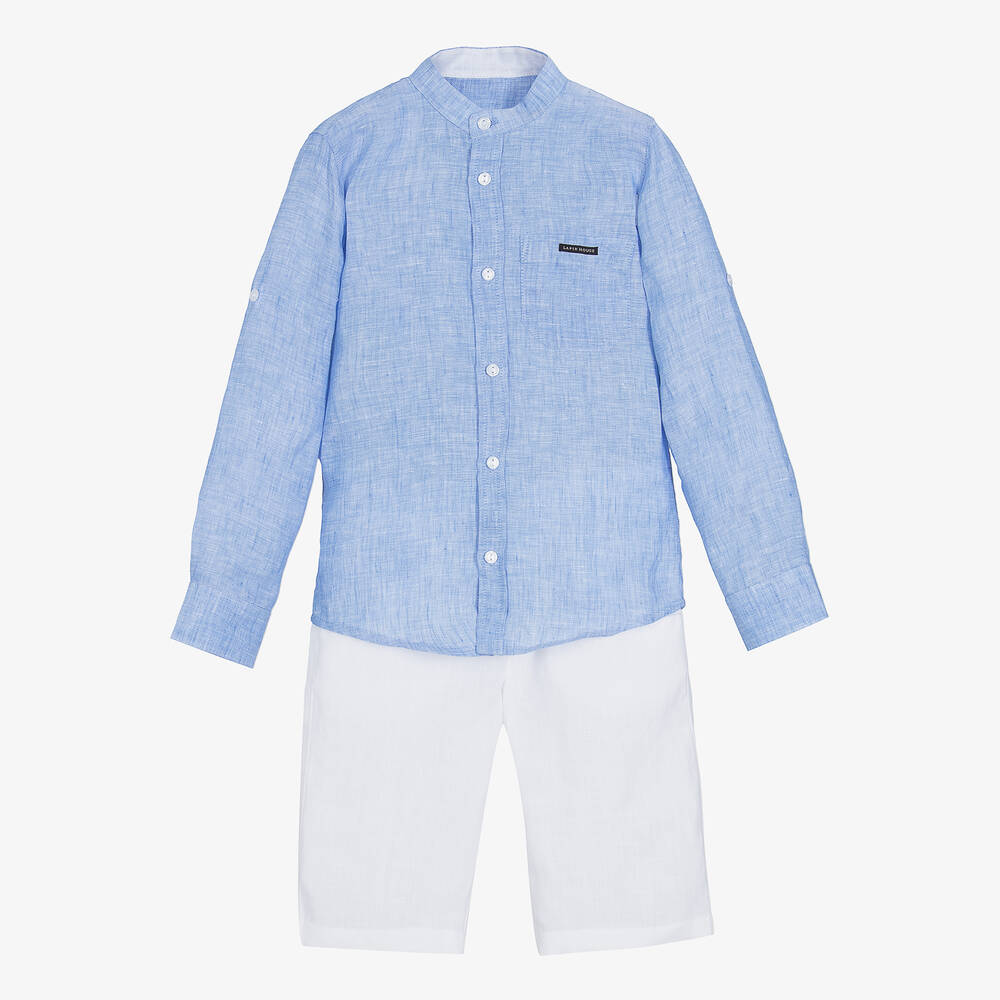 Lapin House-Boys Blue & White Linen Shorts Set | Childrensalon Outlet