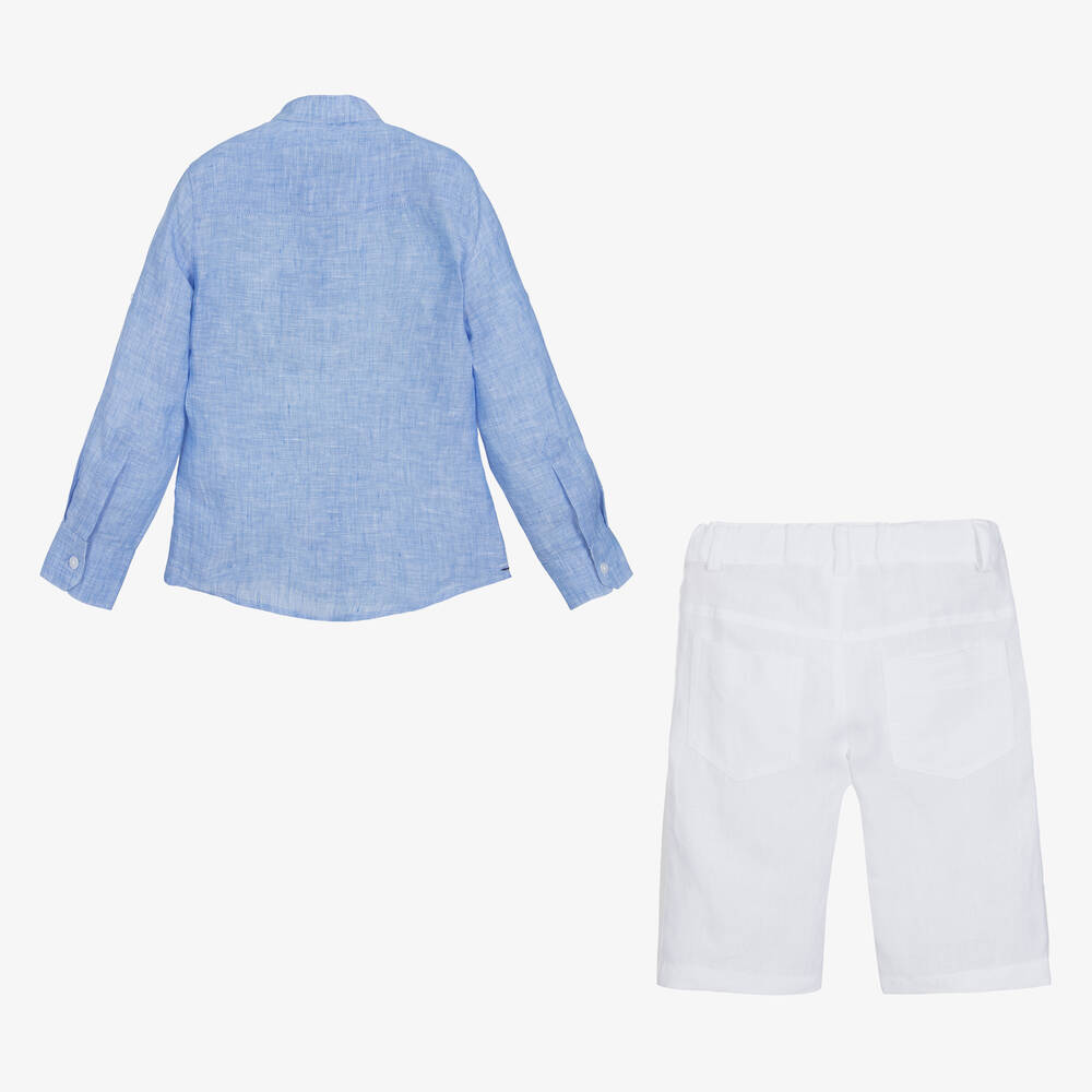 Lapin House-طقم شورت كتان لون أبيض وأزرق للأولاد | Childrensalon Outlet