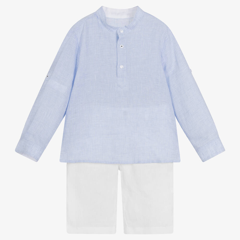 Lapin House - Leinen-Top & Shorts Set blau/weiß | Childrensalon