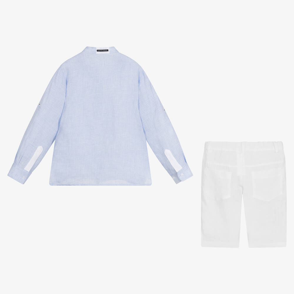 Lapin House-طقم شورت كتان لون أبيض وأزرق للأولاد | Childrensalon Outlet