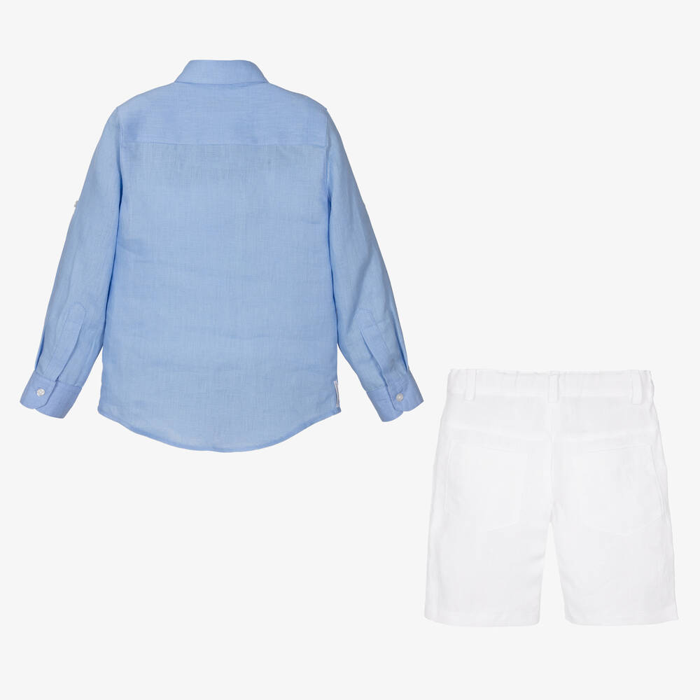 Lapin House-Boys Blue & White Linen Shorts Set | Childrensalon Outlet