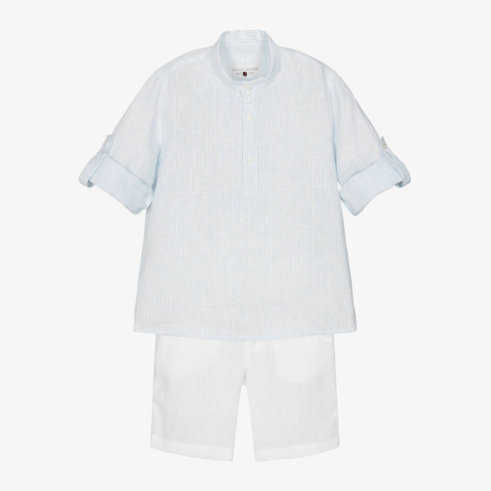 Lapin House-Boys Blue & White Linen Shorts Set | Childrensalon Outlet