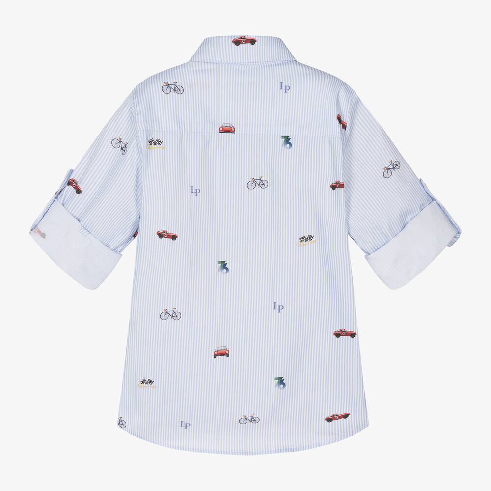 Lapin House-Boys Blue & White Stripe Cotton Shirt | Childrensalon Outlet