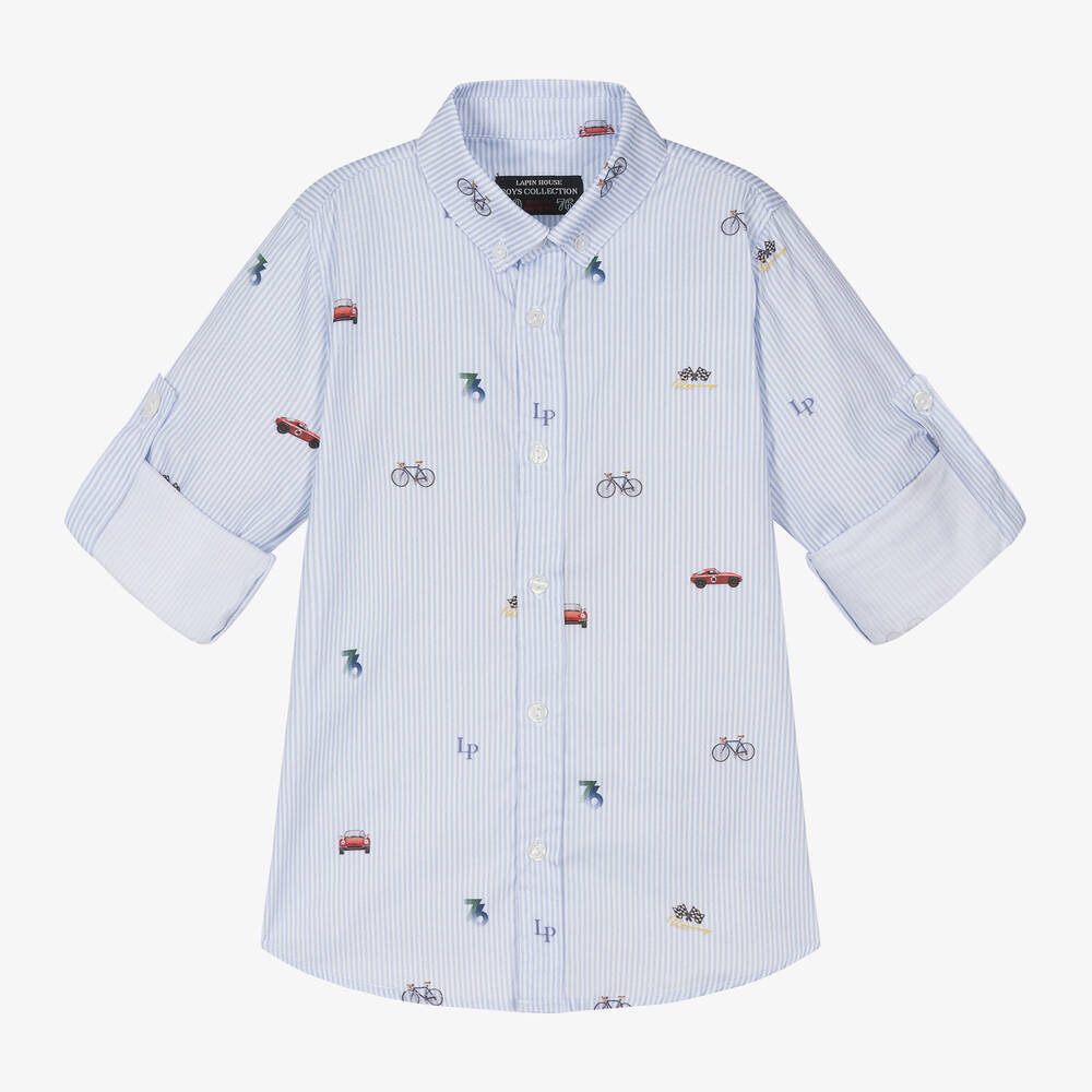 Lapin House-Boys Blue & White Stripe Cotton Shirt | Childrensalon Outlet