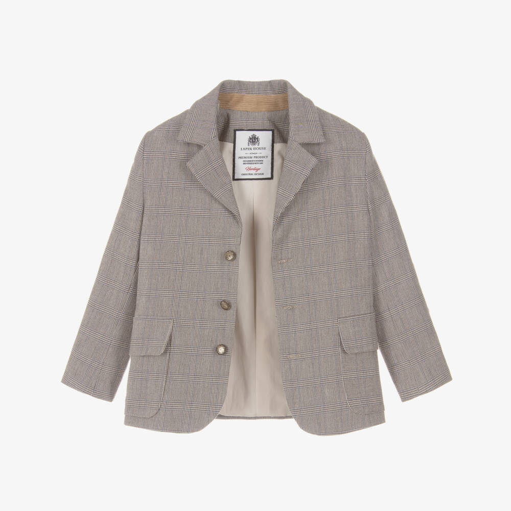 Lapin House-Boys Brown Prince of Wales Check Cotton Blazer | Childrensalon Outlet