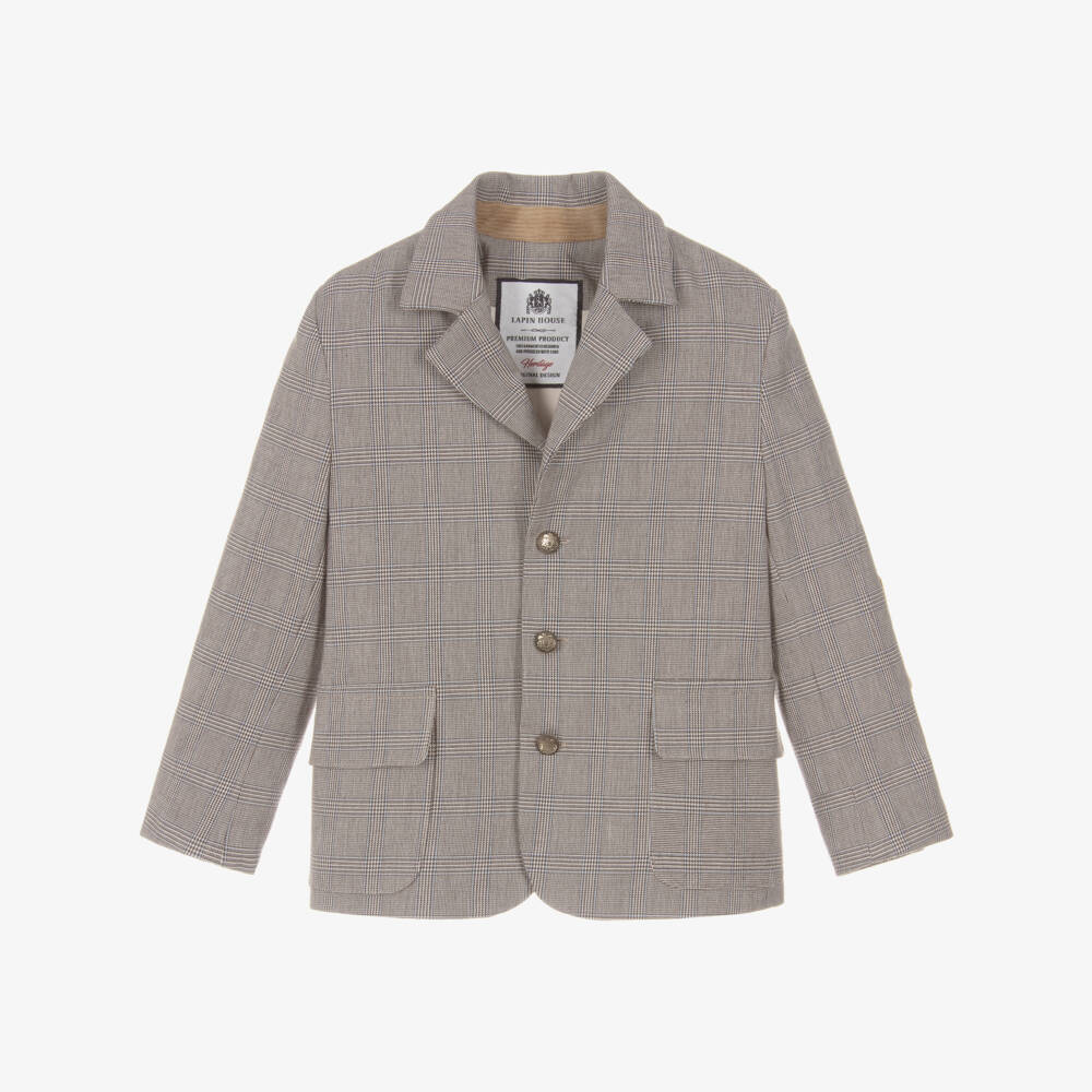 Lapin House-Boys Brown Prince of Wales Check Cotton Blazer  | Childrensalon Outlet