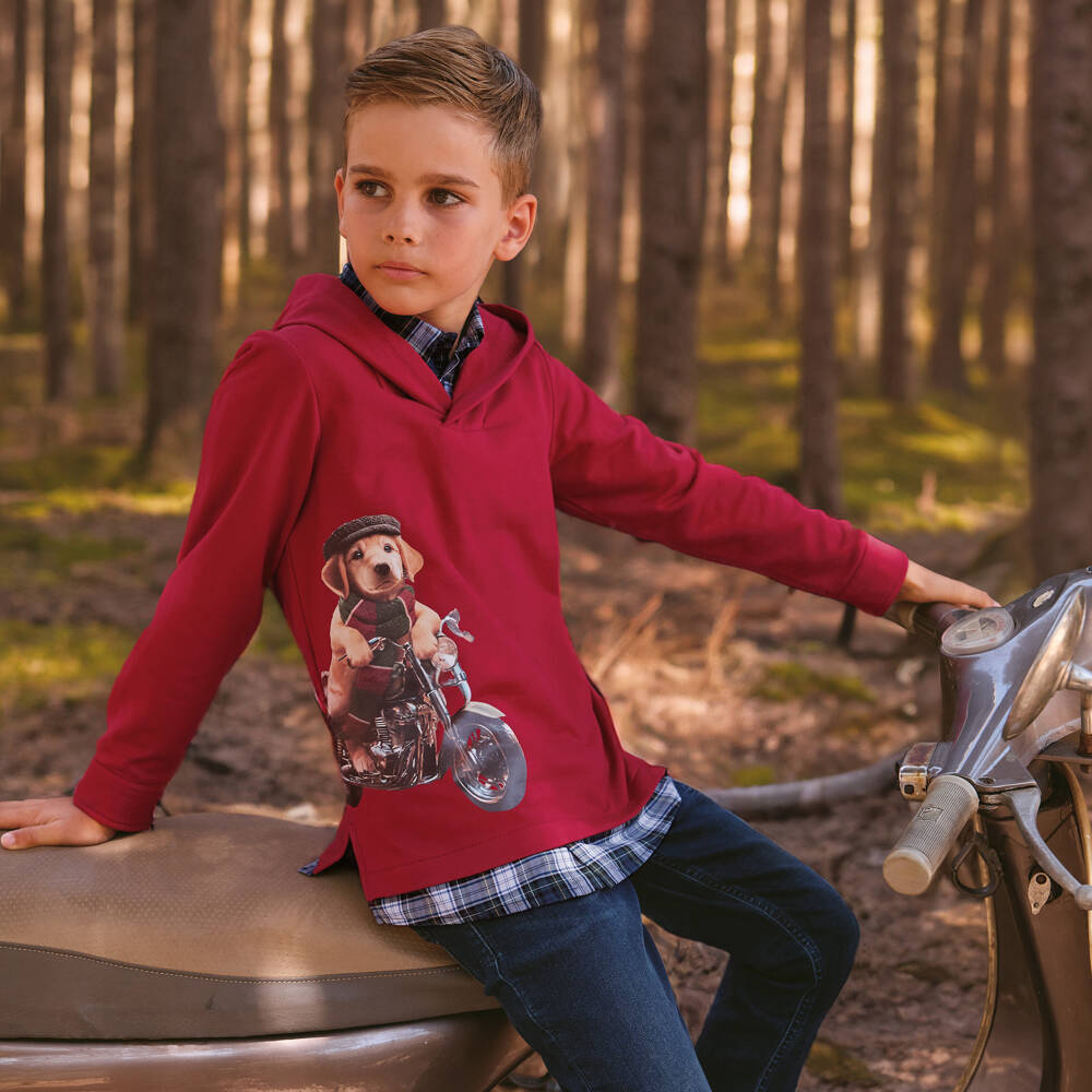 Lapin House-Boys Cotton Hoodie in Red | Childrensalon Outlet