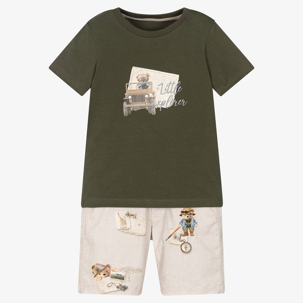 Lapin House - Зеленая футболка и бежевые шорты из хлопка | Childrensalon
