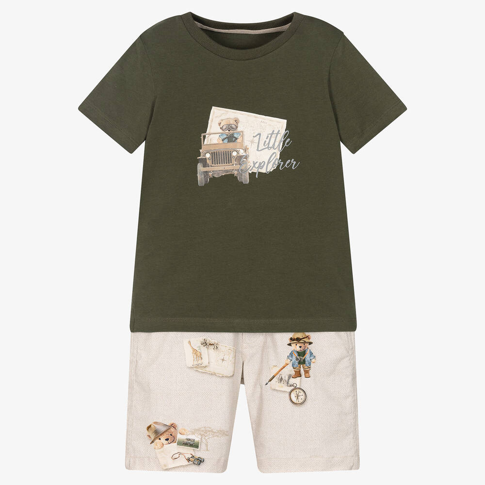 Lapin House - Ensemble short coton vert et beige | Childrensalon