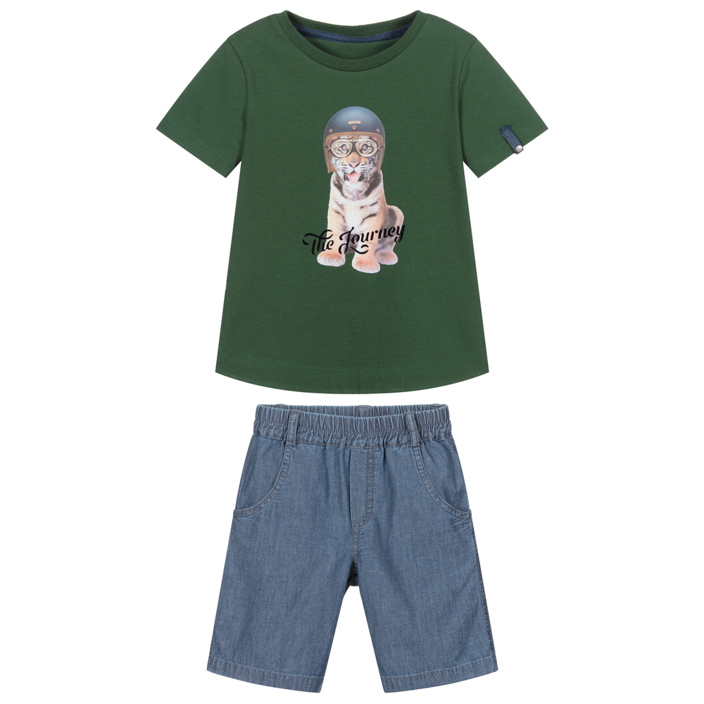 Lapin House-Boys Green & Blue Shorts Set | Childrensalon Outlet