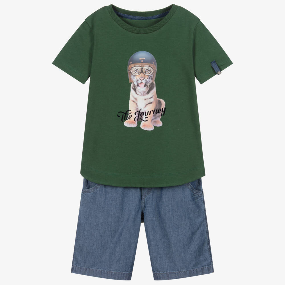 Lapin House-Комплект из зеленого топа и голубых шорт | Childrensalon Outlet