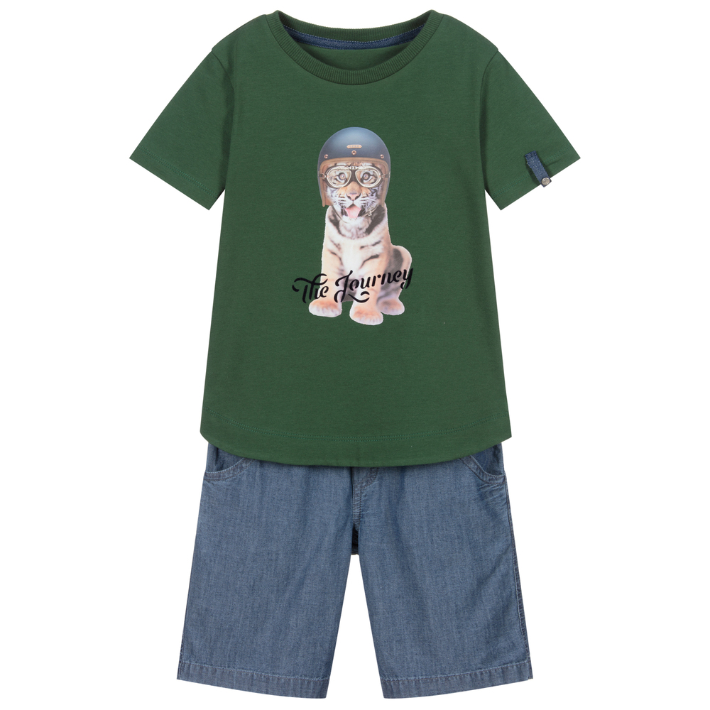 Lapin House - Комплект из зеленого топа и голубых шорт | Childrensalon